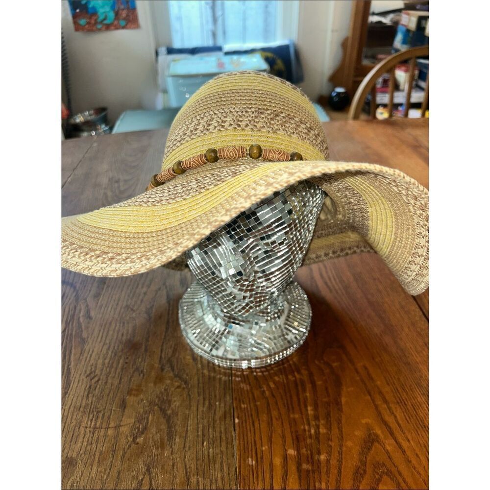 🏝️ Wide Brim Straw Sun Hat 👒 Tiki Beads Packable!